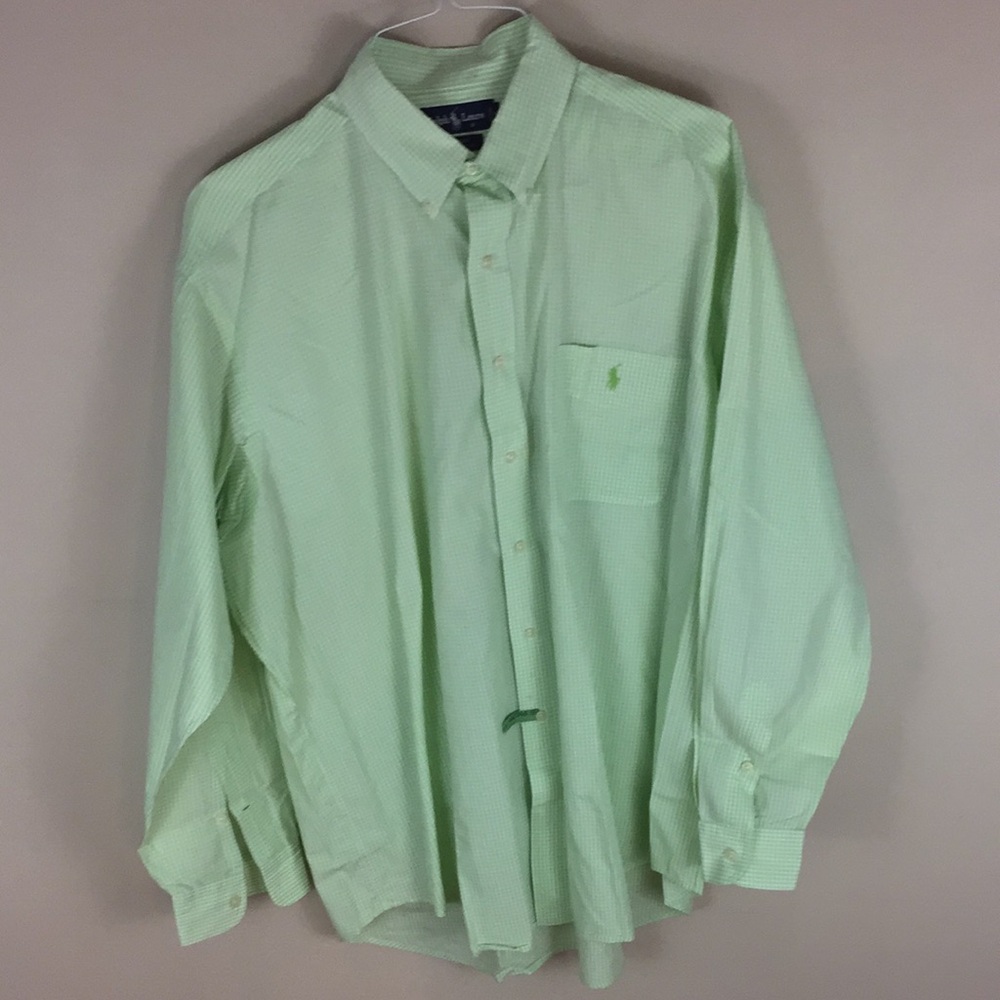 Ralph Lauren  Cotton Light Green Checked Gingham Button Down Blake Size XL